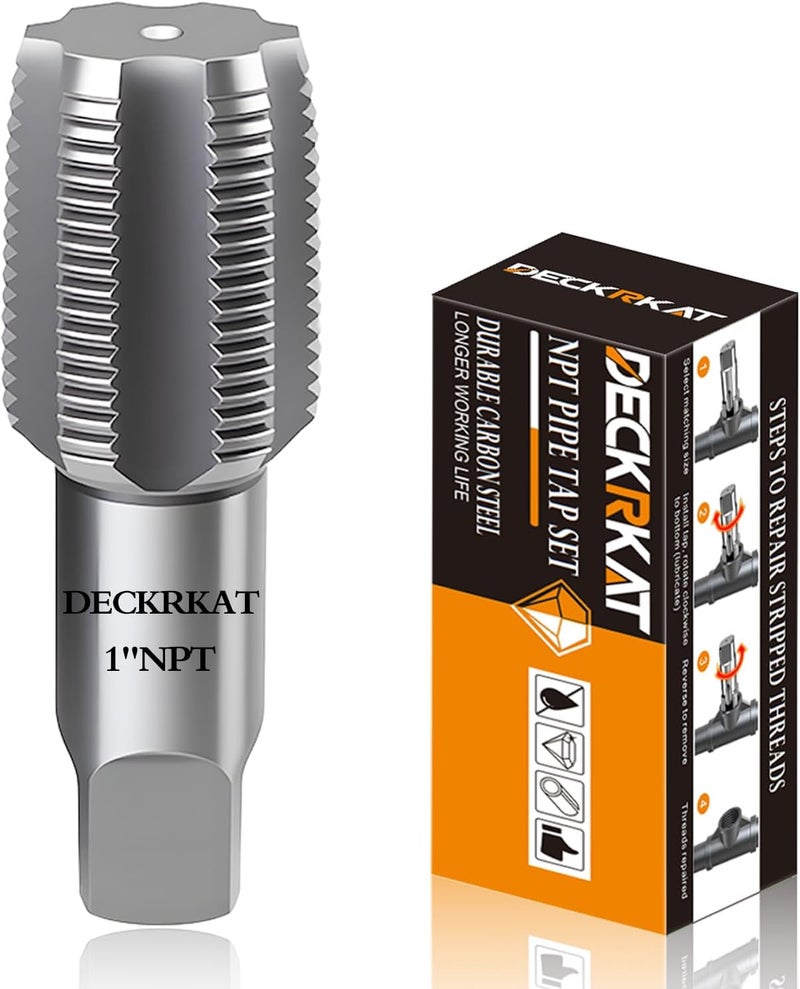 DECKRKAT 1" NPT Pipe Tap, Precision Carbon Steel NPT Tap Set for Clean Accurate Threads, 1" NPT Tap, Perfect for Plumbers Mechanics DIYers, with Durable Plastic Case. - Image 1